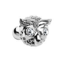将图片加载到图库查看器，Silver 925 Clear Gem Eyes Patterned Owl Face Cartilage Earring
