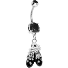 将图片加载到图库查看器，Black Gem Entangled Ballet Shoes Dangle Belly Ring
