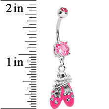 将图片加载到图库查看器，Pink Gem Entangled Ballet Shoes Dangle Belly Ring
