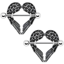 Load image into Gallery viewer, 14G 5/8 Black Gem Angel Wings Nipple Shield Set
