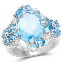 Load image into Gallery viewer, 9.50 Carat Genuine Blue Topaz and Swiss Blue Topaz .925 Sterling Silver Ring
