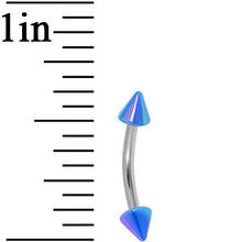 Load image into Gallery viewer, 16G Metallic Acrylic Blue Spike Curved Eyebrow Ring

