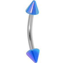 Load image into Gallery viewer, 16G Metallic Acrylic Blue Spike Curved Eyebrow Ring
