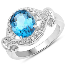 Load image into Gallery viewer, 3.26 Carat Genuine London Blue Topaz &amp; White Diamond .925 Sterling Silver Ring
