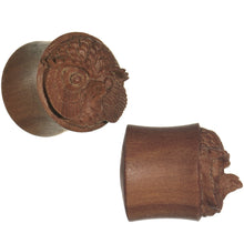 Load image into Gallery viewer, 5/8 Organic Sabo Wood Mr. Owl Hand Carved Plug Set
