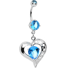 将图片加载到图库查看器，Aqua CZ Tender Heart Dangle Belly Ring
