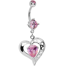 将图片加载到图库查看器，Pink CZ Tender Heart Dangle Belly Ring
