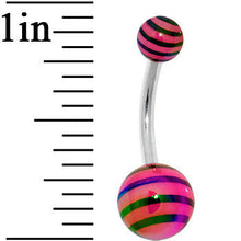 Load image into Gallery viewer, Pink and Black Acrylic Striped Belly Ring
