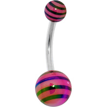 Load image into Gallery viewer, Pink and Black Acrylic Striped Belly Ring
