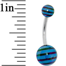 Load image into Gallery viewer, Blue and Black Acrylic Striped Belly Ring
