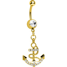 将图片加载到图库查看器，Crystalline Gem Gold Nautical Delight Anchor Dangle Belly Ring
