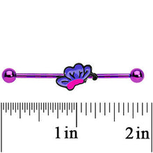 Load image into Gallery viewer, Purple Anodized Titanium Purple Fluttering Butterfly Industrial Barbell
