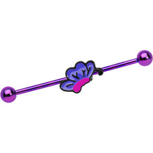 Load image into Gallery viewer, Purple Anodized Titanium Purple Fluttering Butterfly Industrial Barbell
