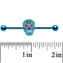 Load image into Gallery viewer, Light Blue Anodized Titanium Baby Blue Sugar Skull Industrial Barbell
