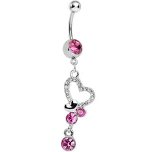 将图片加载到图库查看器，Pink Crystalline Paved Yearning Hearts Dangle Belly Ring
