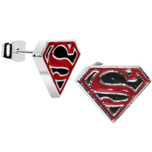 Load image into Gallery viewer, Licensed Black and Red Superman Logo Stud Earrings
