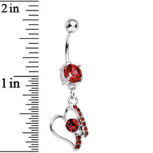将图片加载到图库查看器，Red Gem Crystalline Mending Heart Dangle Belly Ring
