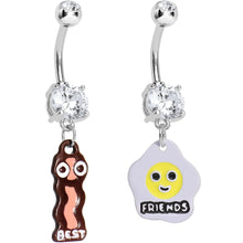 Load image into Gallery viewer, Clear Gem Bacon and Eggs Best Friends Dangle Belly Ring Set
