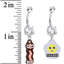 Load image into Gallery viewer, Clear Gem Bacon and Eggs Best Friends Dangle Belly Ring Set

