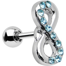 Load image into Gallery viewer, 16G 1/4 Aqua Gem Silver Tone Infinity Symbol Tragus Cartilage Earring
