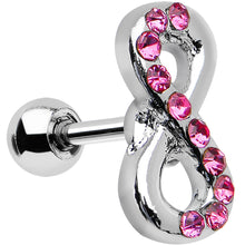 Load image into Gallery viewer, 16G 1/4 Pink Gem Silver Tone Infinity Symbol Tragus Cartilage Earring
