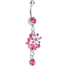 Load image into Gallery viewer, Single Gem Pink Floral Burst Butterfly Dangle Belly Ring
