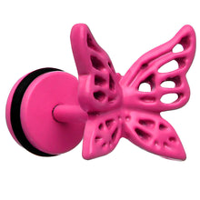 Load image into Gallery viewer, Pink Neon Enamel Floating Butterfly Cheater Plug
