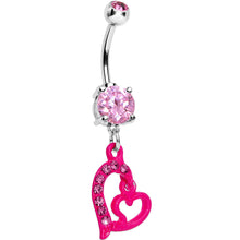 Load image into Gallery viewer, Pink Gem Neon Melded Mini Heart Dangle Belly Ring
