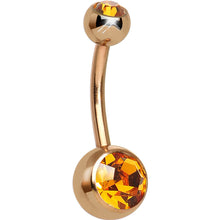 Load image into Gallery viewer, Topaz Yellow CZ Rose Gold Plated Belly Ring
