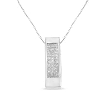 Load image into Gallery viewer, 14K Yellow Gold 1/2 Cttw Invisible Set Princess Cut Diamond Vertical Bar Block Pendant 18" Necklace (H-I Color, SI2-I1 Clarity)
