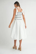 Load image into Gallery viewer, Smocked Bodice Bubble Midi Dress For Women – Stylish Smocked Bodice, Playful Bubble Skirt, Trendy Midi Dress, Chic Casual Look for Summer Outings
