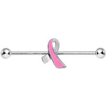 Load image into Gallery viewer, Pink Ribbon Breast Cancer Awareness Industrial Barbell 38mm
