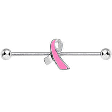Load image into Gallery viewer, Pink Ribbon Breast Cancer Awareness Industrial Barbell 38mm
