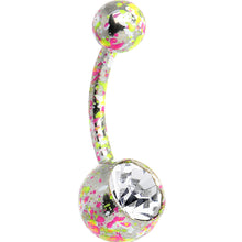 Load image into Gallery viewer, Crystalline Gem Pink Yellow Green Neon Speckles Belly Ring
