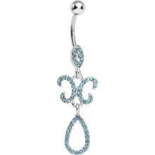 将图片加载到图库查看器，Aqua Gem Crystalline Fleur di Lis Teardrop Double Dangle Belly Ring
