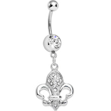 将图片加载到图库查看器，Clear Gem Glam Fleur de Lis Dangle Belly Ring
