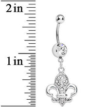 将图片加载到图库查看器，Clear Gem Glam Fleur de Lis Dangle Belly Ring
