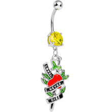 将图片加载到图库查看器，Yellow Gem Love Never Dies Tattoo Charm Dangle Belly Ring
