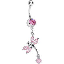 将图片加载到图库查看器，Pink Gem Winged Dragonfly Dangle Belly Ring
