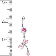 将图片加载到图库查看器，Pink Gem Winged Dragonfly Dangle Belly Ring
