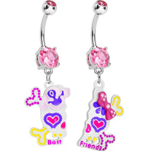 将图片加载到图库查看器，Light Pink Gem Sugar Skull Best Friends Dangle Belly Ring Set
