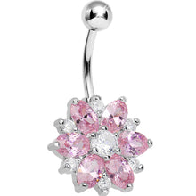 Load image into Gallery viewer, Crystalline Pink Gem Sunburst Flower Belly Ring
