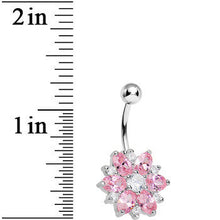 Load image into Gallery viewer, Crystalline Pink Gem Sunburst Flower Belly Ring

