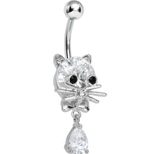 Load image into Gallery viewer, Crystalline Gem Sophisticated Kitty Cat Dangle Belly Ring
