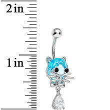 将图片加载到图库查看器，Aqua Gem Sophisticated Kitty Cat Dangle Belly Ring
