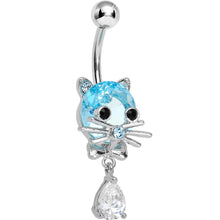 将图片加载到图库查看器，Aqua Gem Sophisticated Kitty Cat Dangle Belly Ring
