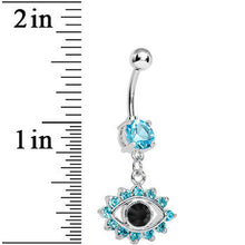 Load image into Gallery viewer, Aqua Gem Blinged Out Eye Dangle Belly Ring
