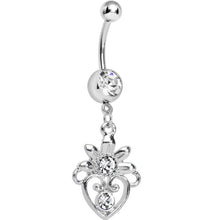 将图片加载到图库查看器，Clear Gem Noble Heart Dangle Belly Ring
