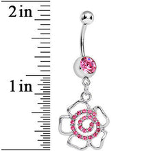 将图片加载到图库查看器，Pink Gem Hollow Spiral Flower Dangle Belly Ring
