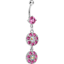将图片加载到图库查看器，Pink Gem Dazzling Double Drop Dangle Belly Ring
